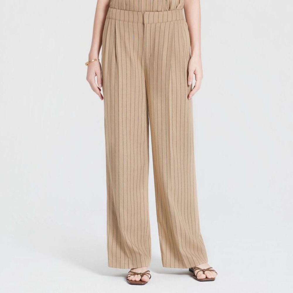 Women's Mid-Rise Straight Leg Pull-On Pants - A New Day Brown/Black Striped S